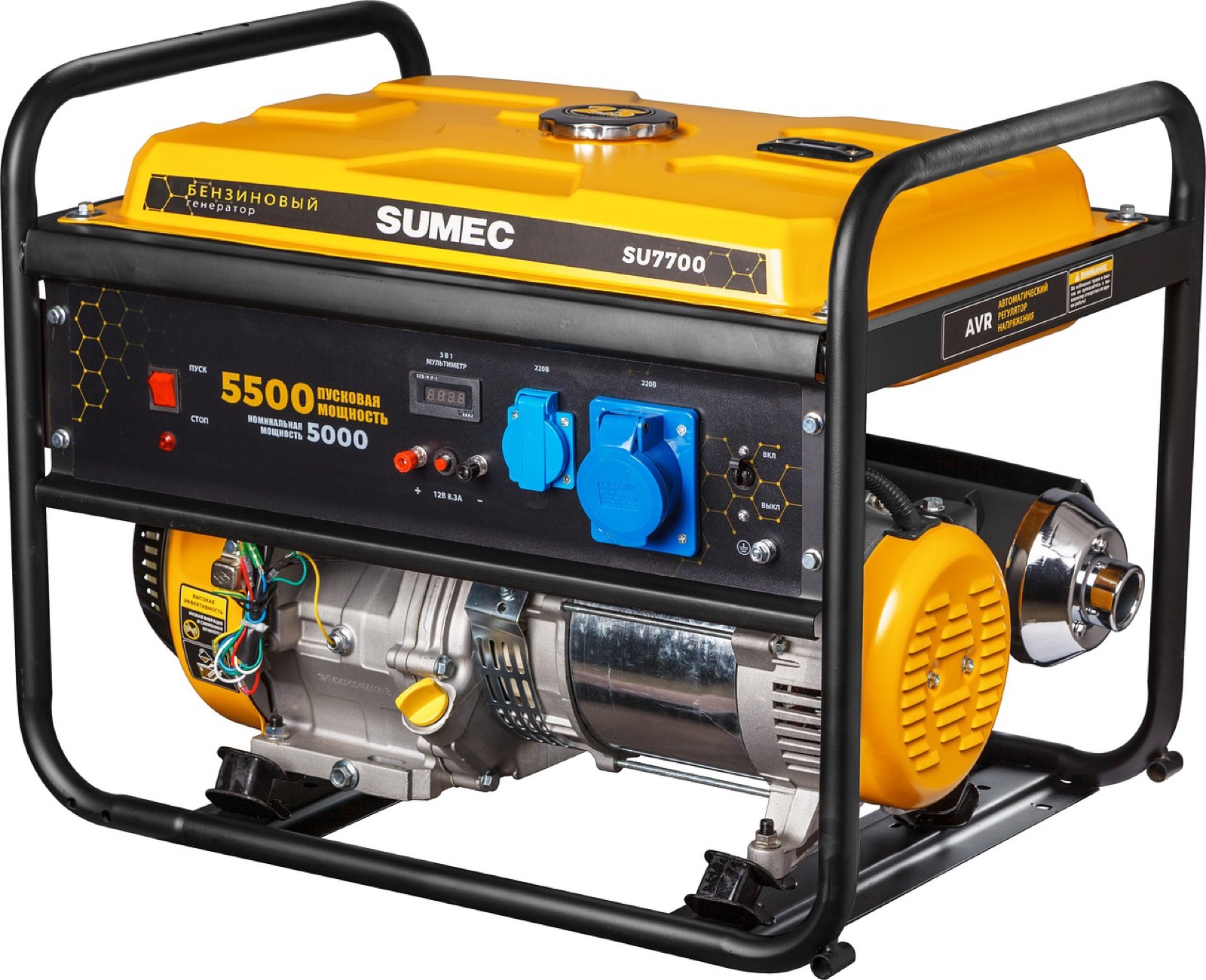 Portable generator with power outlets and cord connections for outdoor backup power use