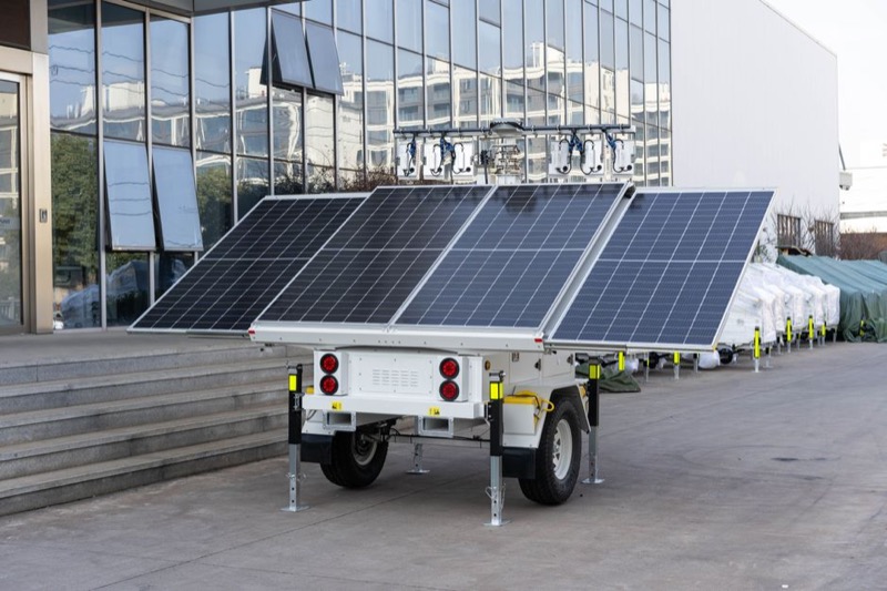 Portable power station installed outdoors in a field, demonstrating backup power deployment